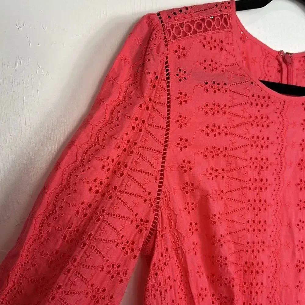J. Crew Eyelet Embroidery Flutter-Hem Dress In Coral Color Size 8